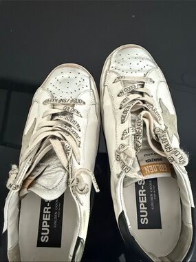 Golden Goose White Leather Super-Star Sneakers with Silver Star Accent